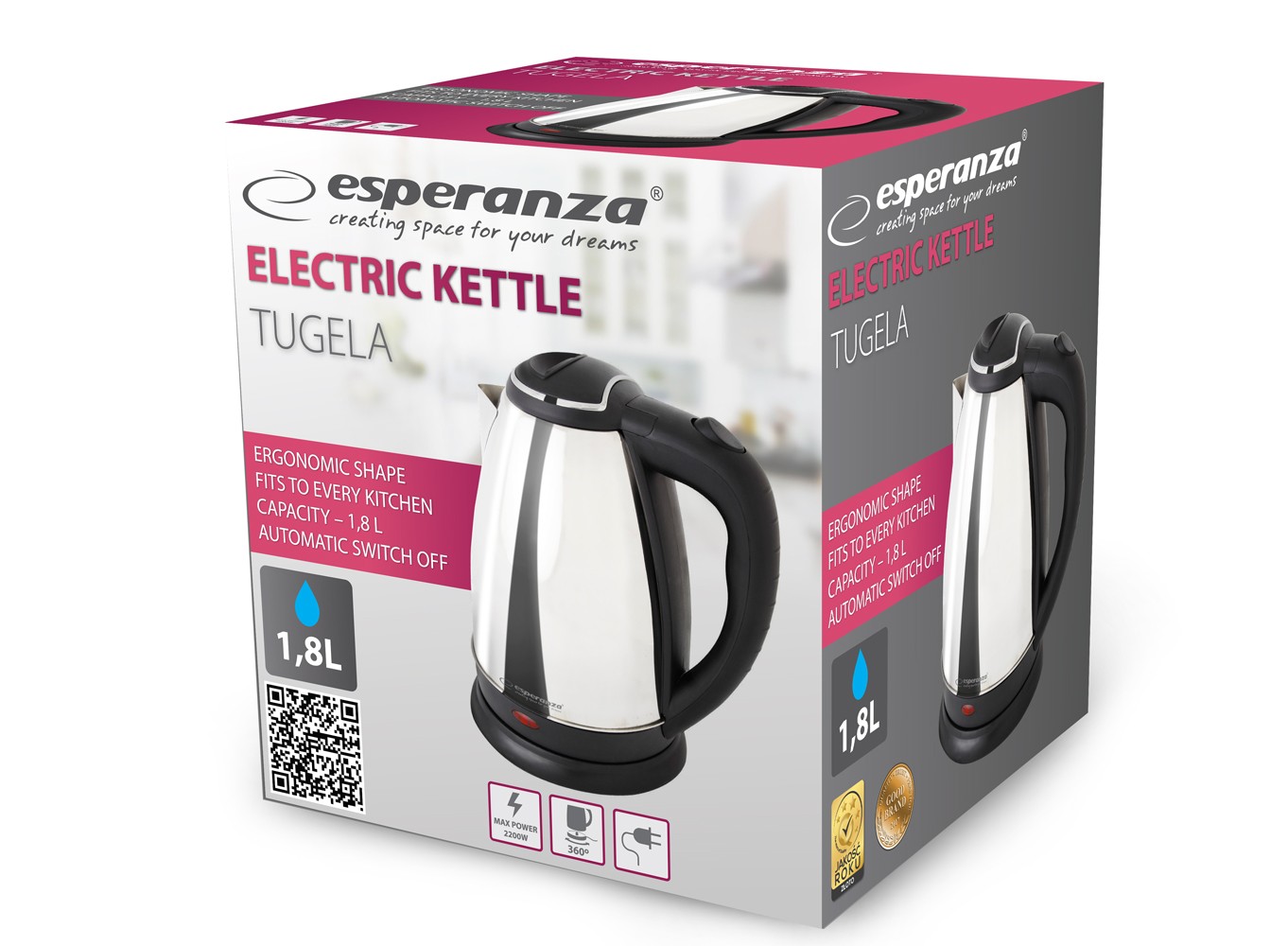 Električni kuhalnik vode Tugela 1.8L, srebrn 2