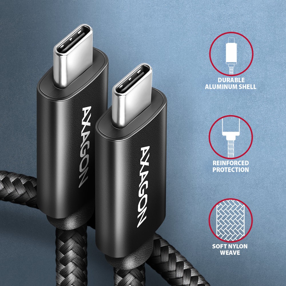 AXAGON BUCM4X-CM10AB Kabel USB-C - USB-C, USB4 Gen 3x2 1m, 240W PD, 8K HD 3