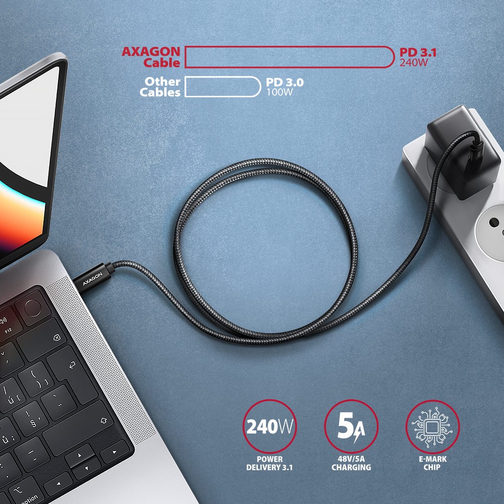 AXAGON BUCM4X-CM10AB Kabel USB-C - USB-C, USB4 Gen 3x2 1m, 240W PD, 8K HD 4