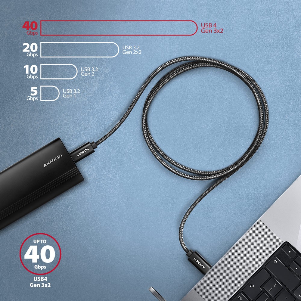 AXAGON BUCM4X-CM10AB Kabel USB-C - USB-C, USB4 Gen 3x2 1m, 240W PD, 8K HD 7