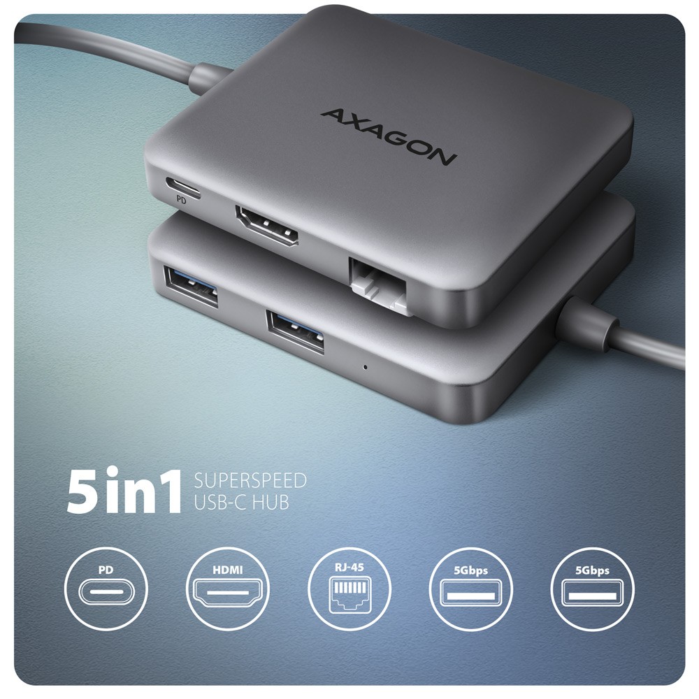 Večportni USB-C hub HMC-5HL, 5Gbps, HDMI 4K, GLAN, PD 100W 2