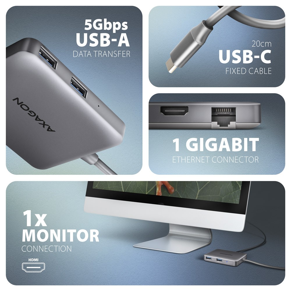 Večportni USB-C hub HMC-5HL, 5Gbps, HDMI 4K, GLAN, PD 100W 3