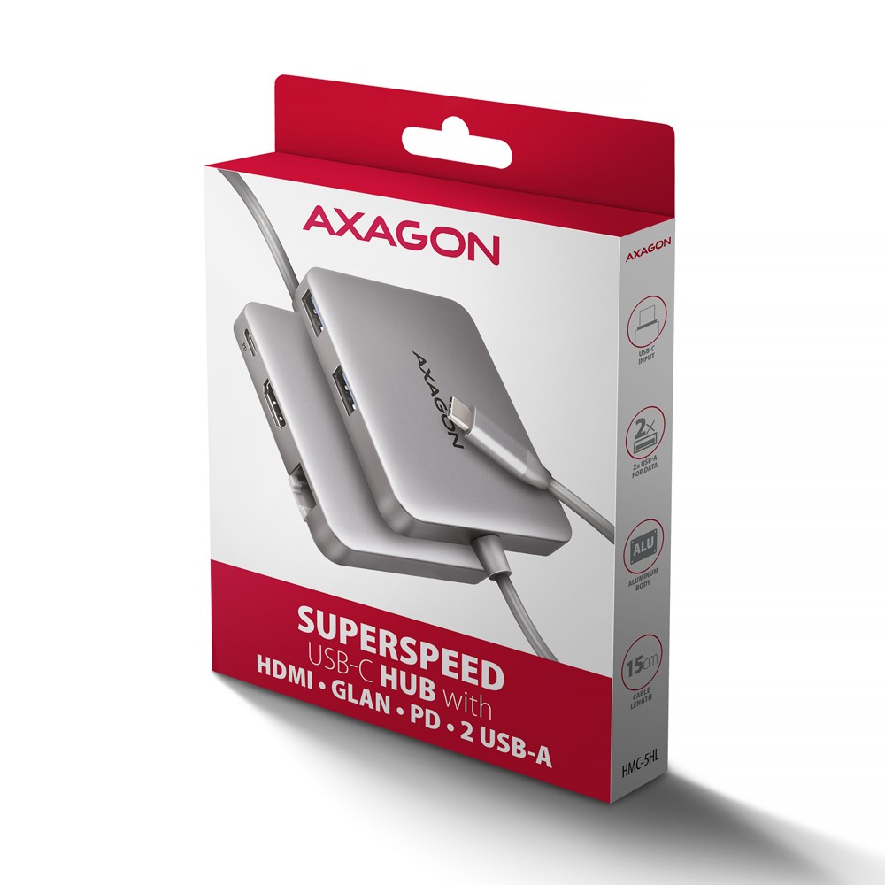 Večportni USB-C hub HMC-5HL, 5Gbps, HDMI 4K, GLAN, PD 100W 7