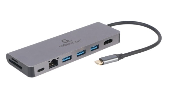 Gembird USB-C Hub: HDMI, GbE, 2x USB-A, čitalnik kartic, PD