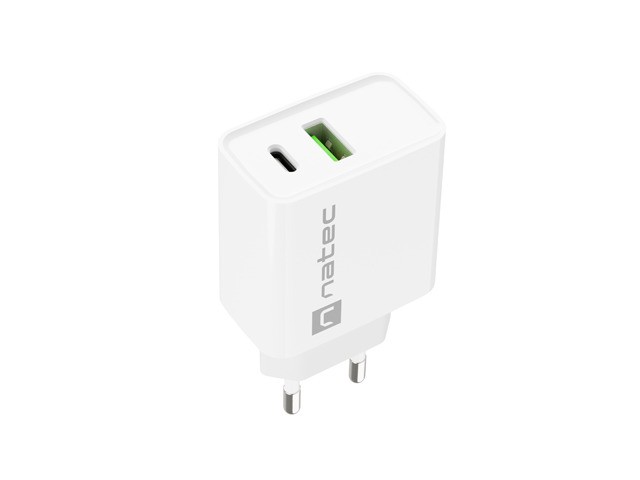 Mrežni polnilnik Ribera 1x USB-A + 1x USB-C, 20W, bel 4