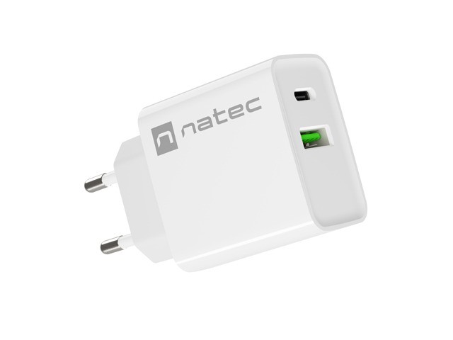 Mrežni polnilnik Ribera 1x USB-A + 1x USB-C, 20W, bel