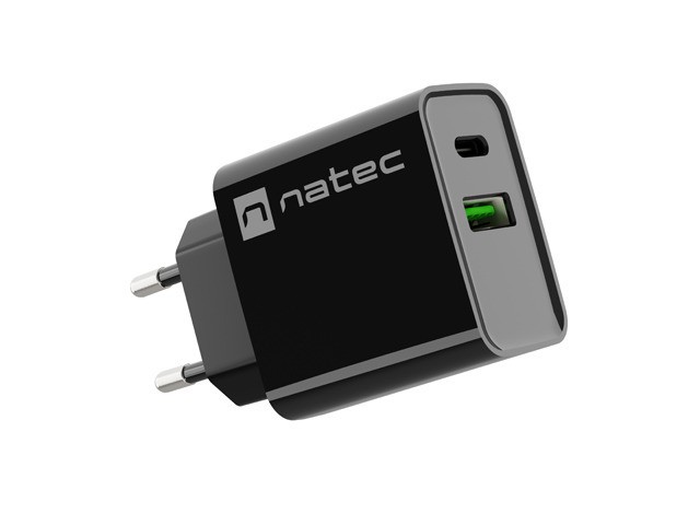 Mrežni polnilnik Ribera 1x USB-A + 1x USB-C, 20W, črn