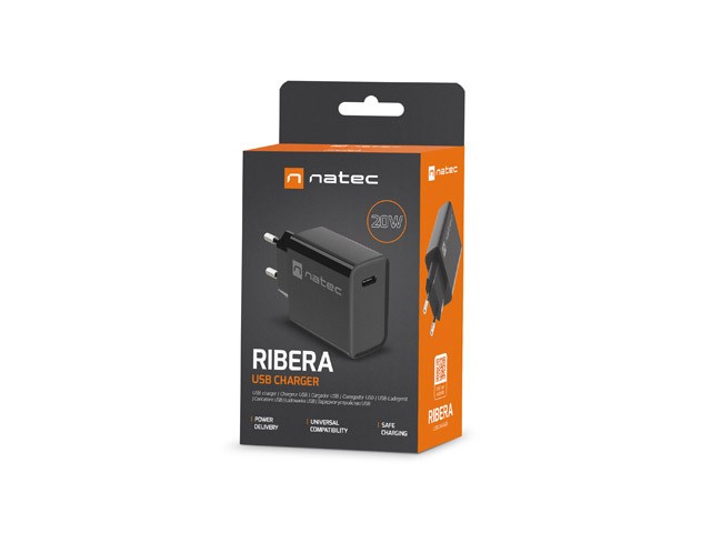 Mrežni polnilnik Ribera 1x USB-C, 20W, črn 8