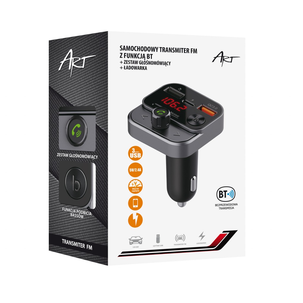 Avtomobilski FM oddajnik MP3 z BT, USB LCD FM-84B QC3.0 2