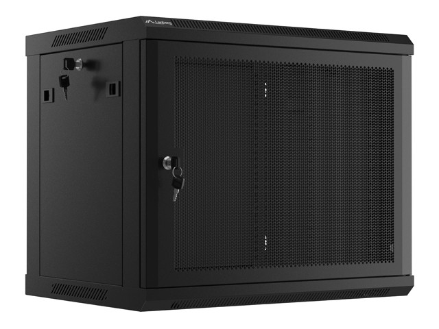19" stenska omara 9U 600x450 perforirana vrata (črna, flat pack)
