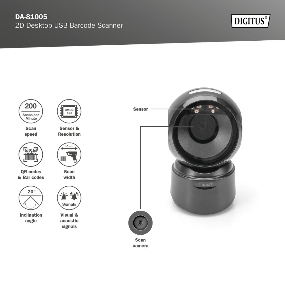Namizni bralnik črtnih kod 1D/2D USB 6