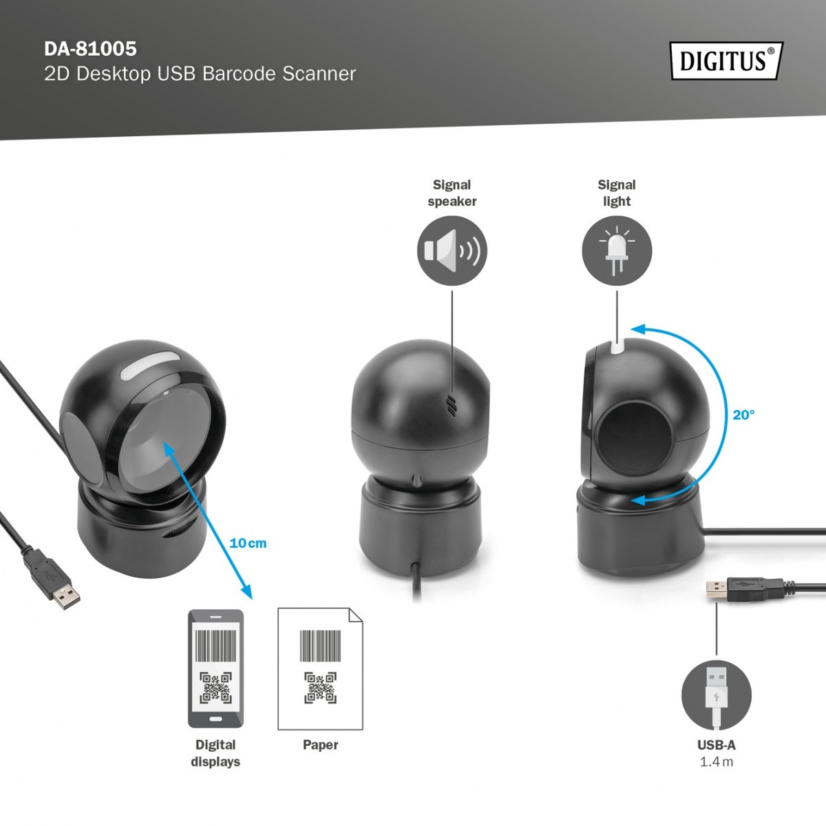 Namizni bralnik črtnih kod 1D/2D USB 7