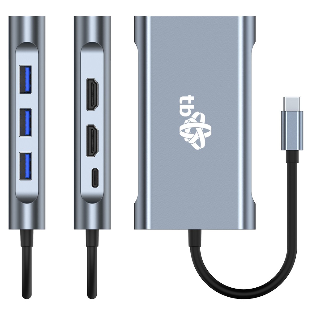 USB-C Hub Adapter 8v1: HDMI x2, USB, VGA, RJ45, PD 5