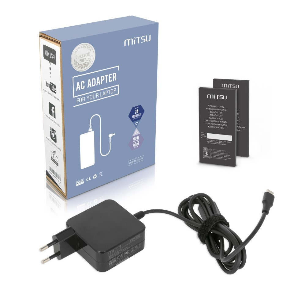 Polnilnik za prenosnik 45W USB-C PD, črn