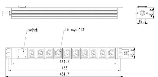 Razdelilna letev Rack PDU 10x C13, 1U, 16A, C19, 2m 4