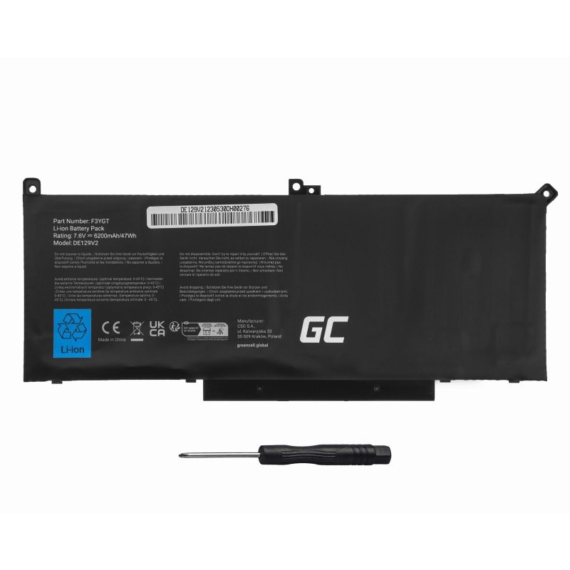 Baterija F3YGT 7,6V 6200mAh za Dell Latitude 7280, 7290, 7380, 7490 3