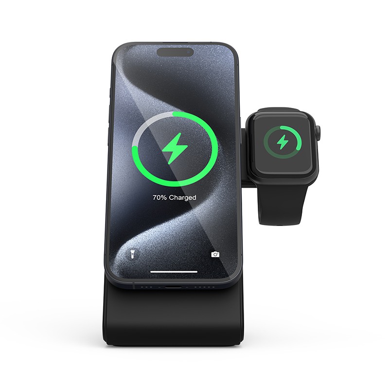Brezžični polnilnik MagSpot Stand 3v1 z MagSafe za iPhone, Apple Watch in AirPods (črn) 2
