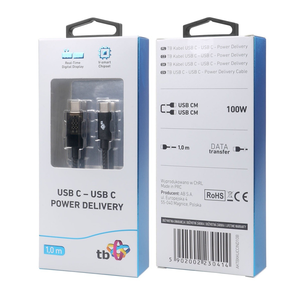 USB-C v USB-C kabel, 1m, z LED indikatorjem polnenja (100W)