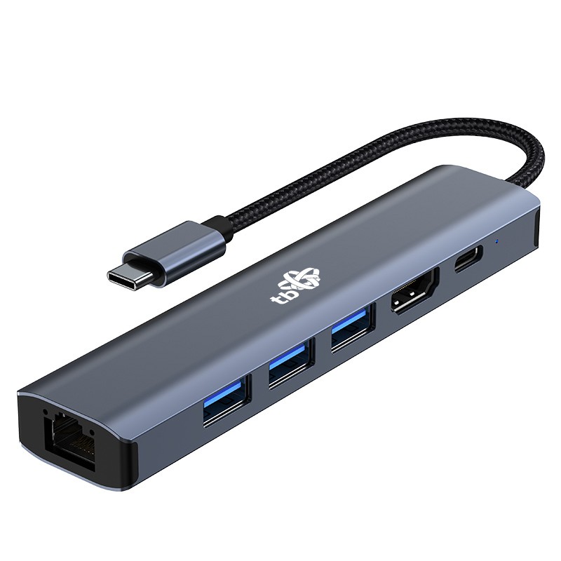 Adapter HUB USB-C 6v1: HDMI, 3x USB, PD, RJ-45 2