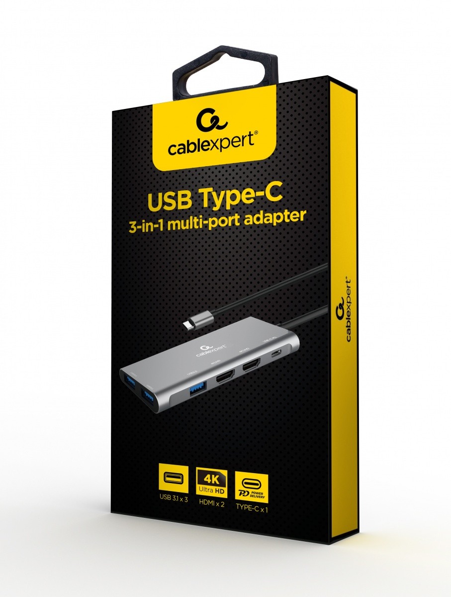 Gembird USB-C Hub z napajanjem (PD), HDMI, 3x USB 3.0 2
