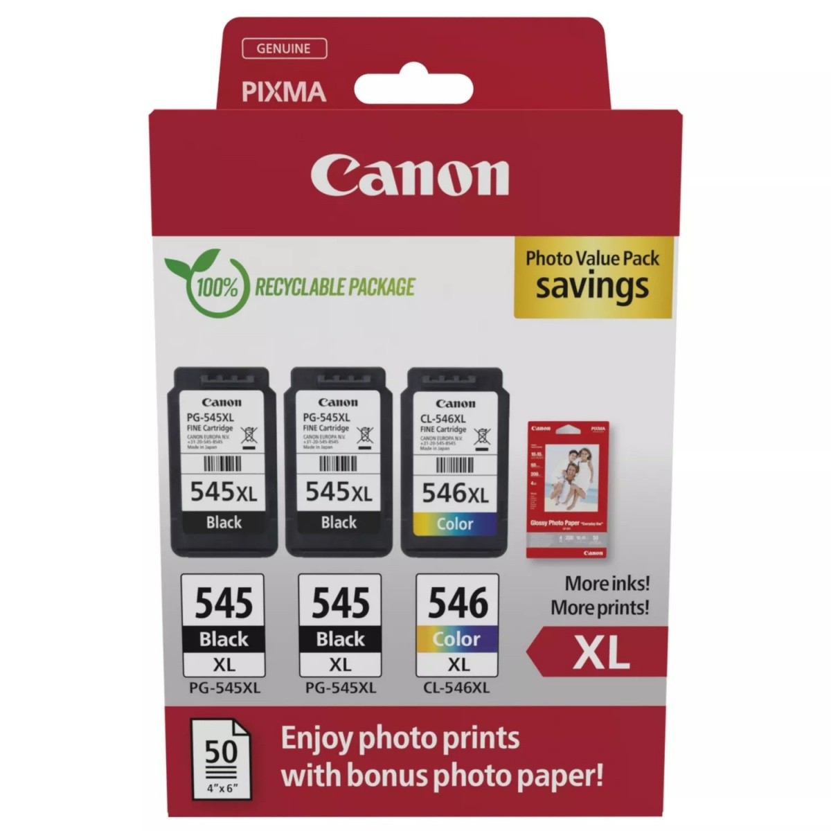 Multipack dveh črnih in barvne XL kartuše PG-545XLx2/CL-546XL Photo Value