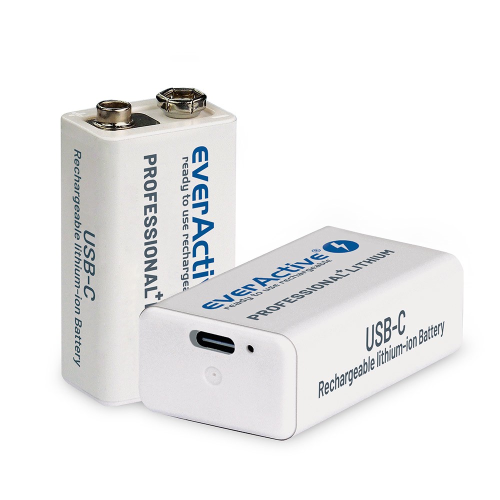 EverActive Li-ion akumulator 9V/6F22 550 mAh z USB-C polnilnim vmesnikom