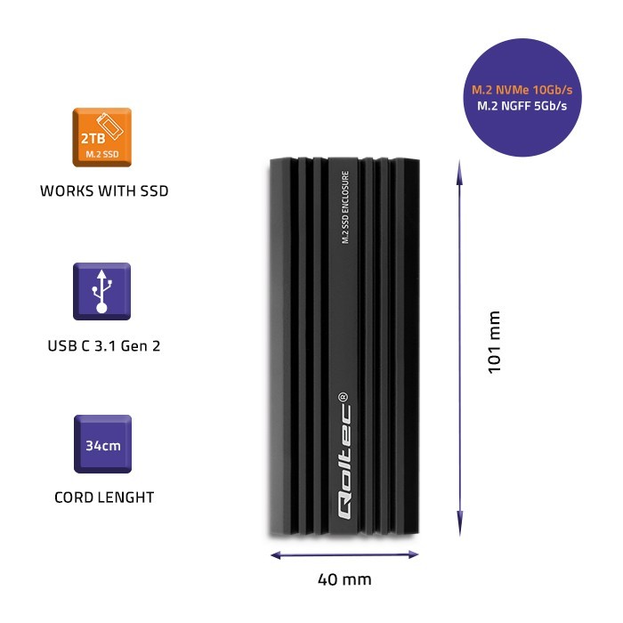 Ohišje za M.2 SSD NV2270, USB-C 3
