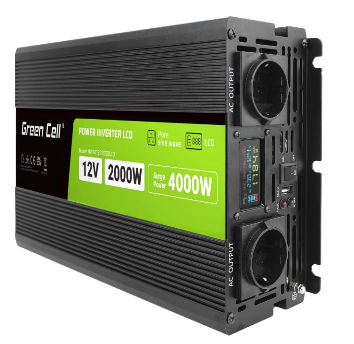 Green Cell pretvornik napetosti 12V 2000W/4000W čist sinus z zaslonom