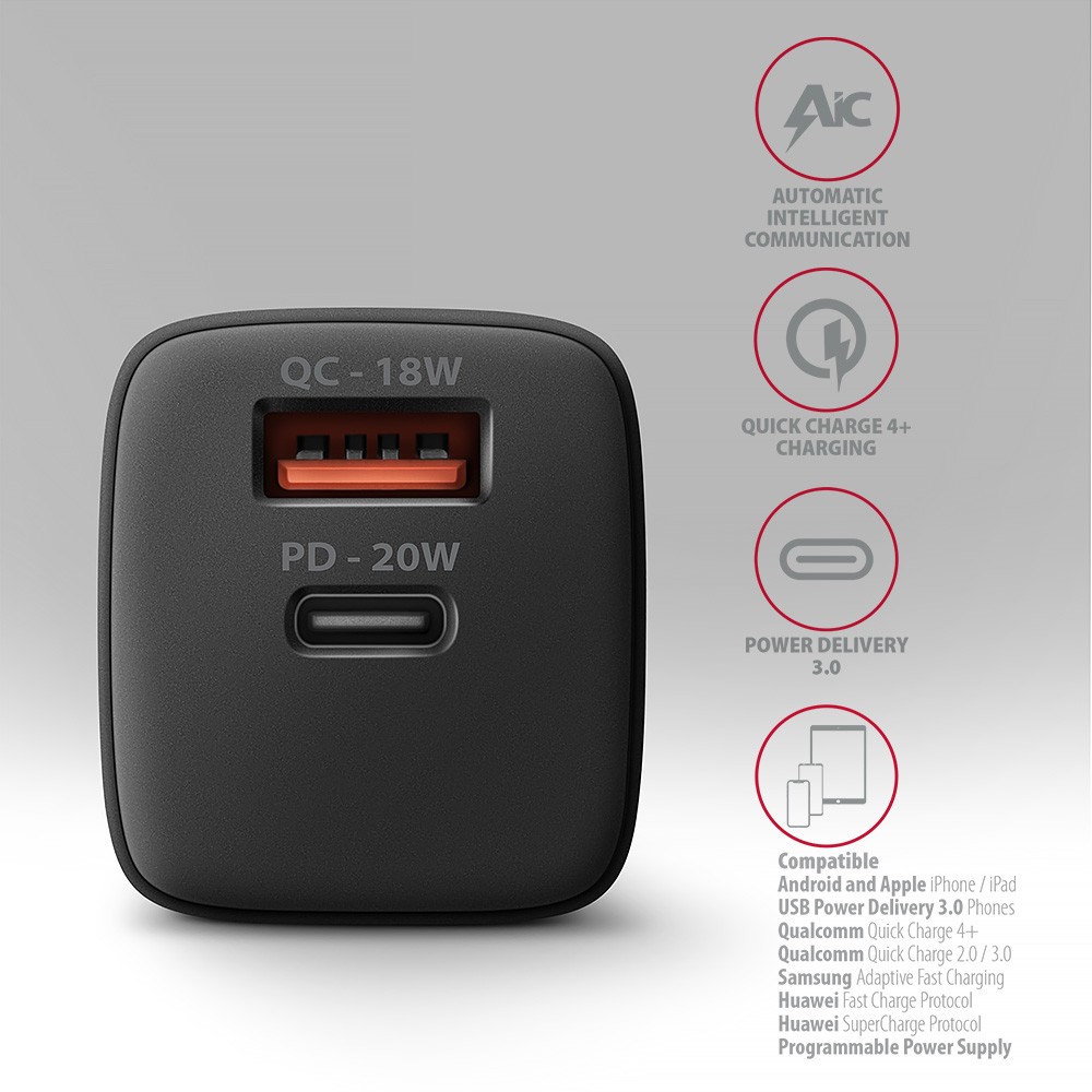 AXAGON ACU-PQ20 omrežni polnilnik 20W, QC3.0/AFC/FCP + PD type-C, črn 4