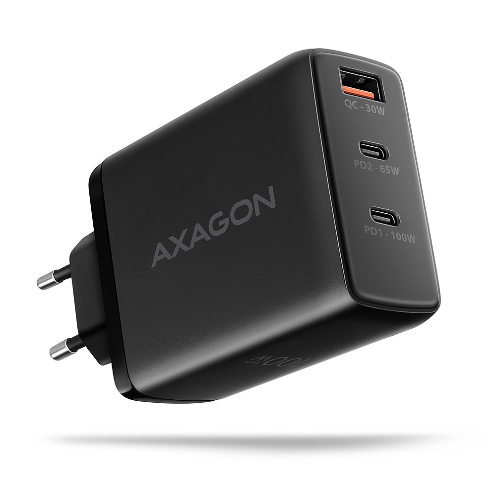 Omrežni Polnilnik GaN 100W USB-C/USB-A, Črn