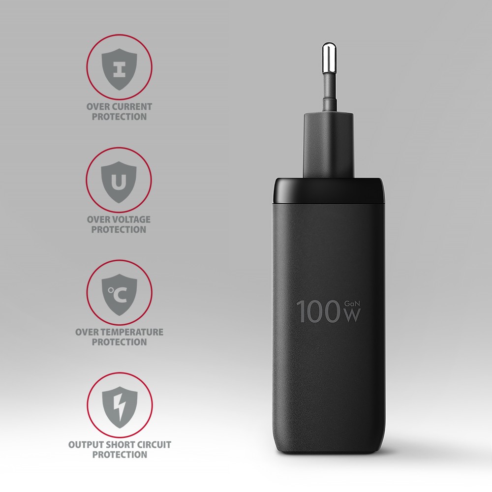 Omrežni Polnilnik GaN 100W USB-C/USB-A, Črn 5