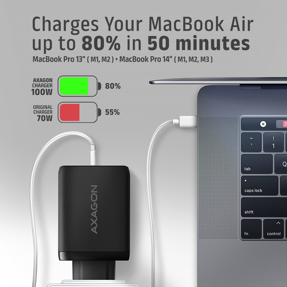 Omrežni Polnilnik GaN 100W USB-C/USB-A, Črn 7