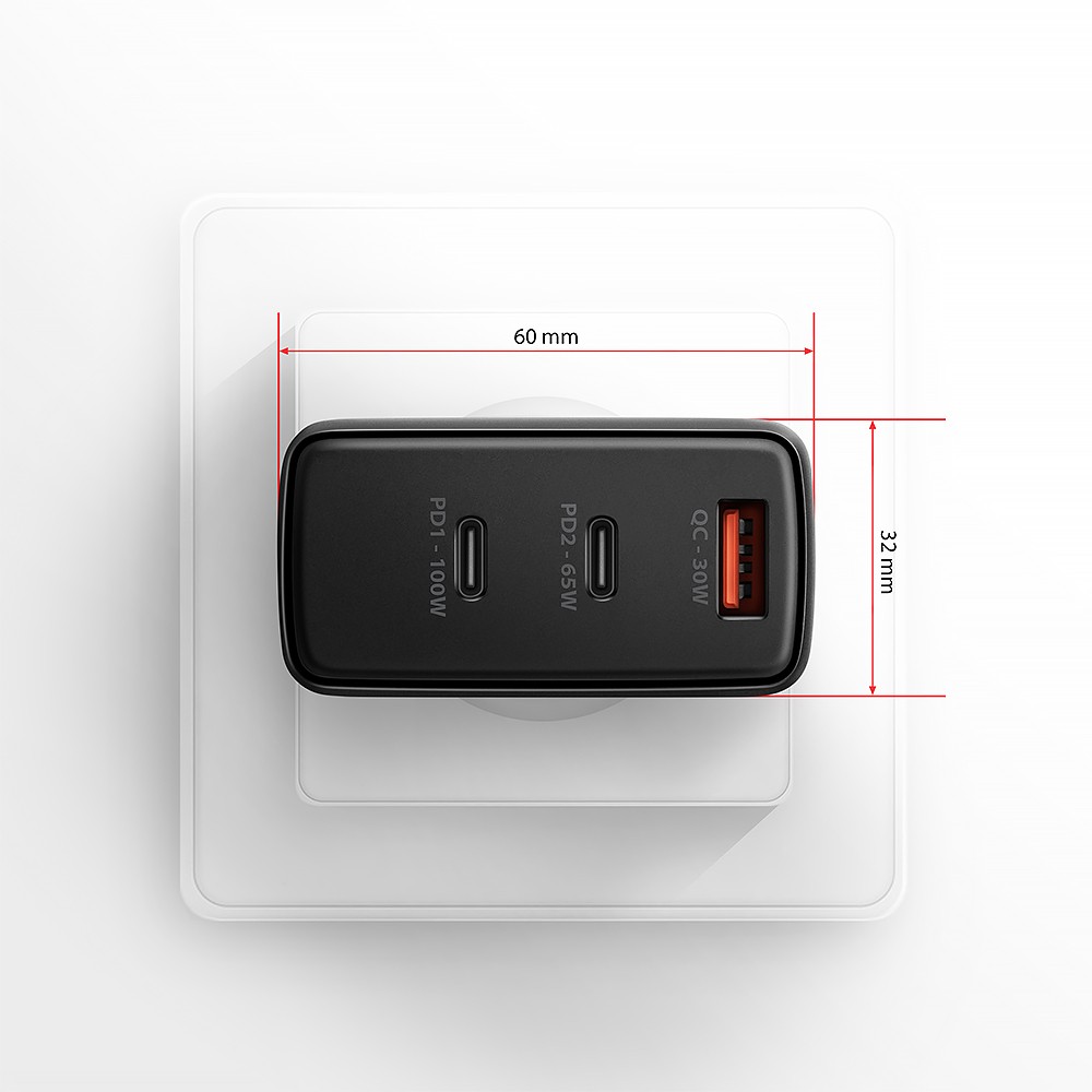 Omrežni Polnilnik GaN 100W USB-C/USB-A, Črn 8