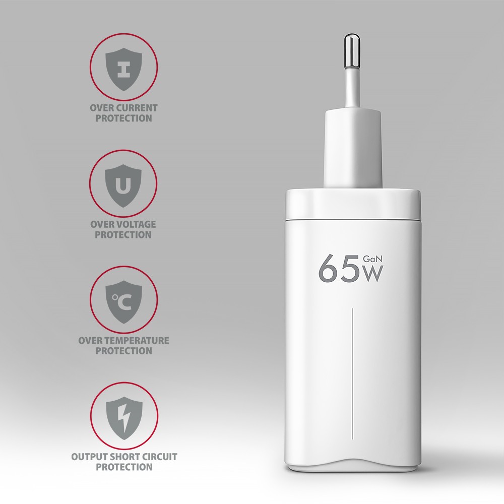 Omrežni Polnilnik GaN 65W USB-C/USB-A, Bela 5