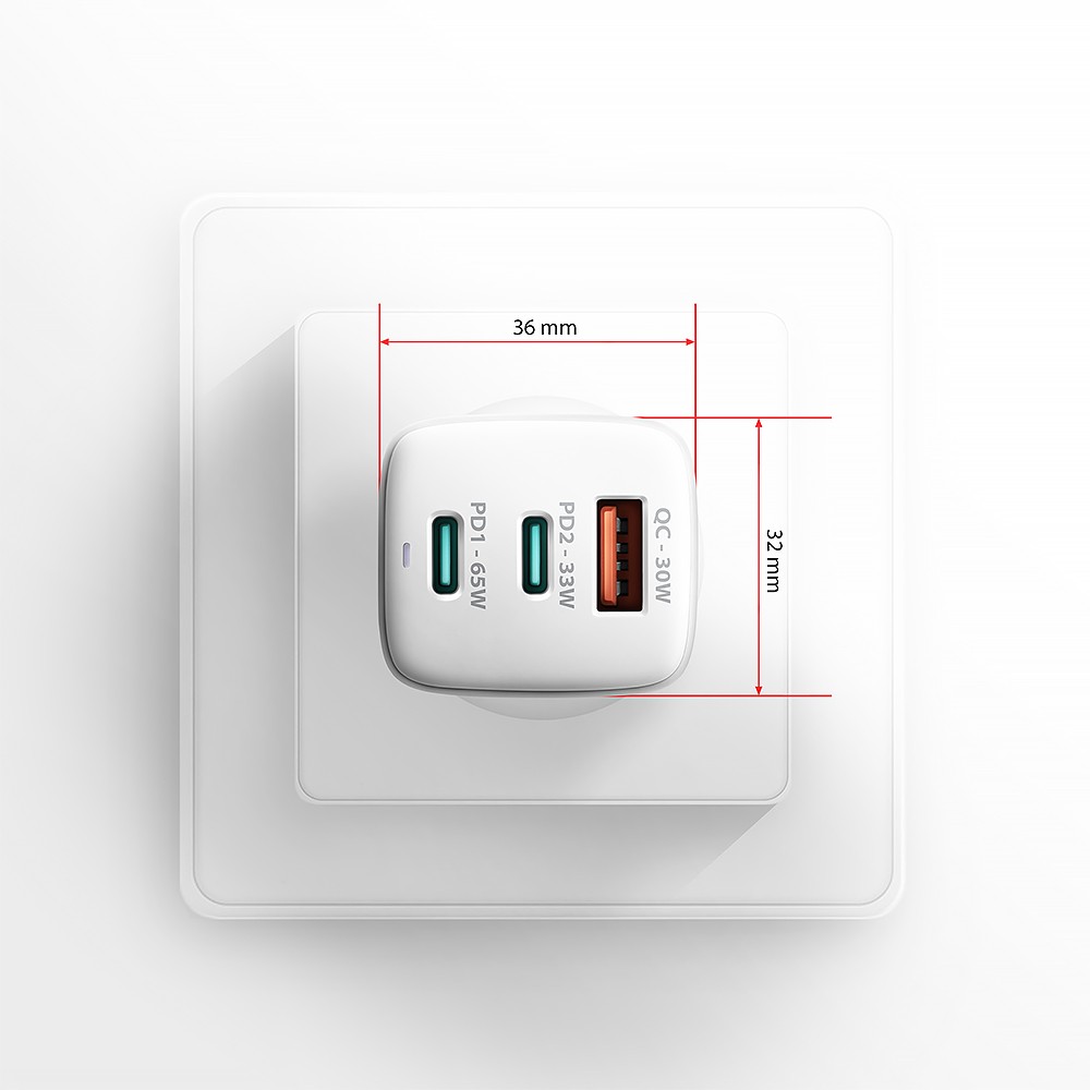 Omrežni Polnilnik GaN 65W USB-C/USB-A, Bela 6