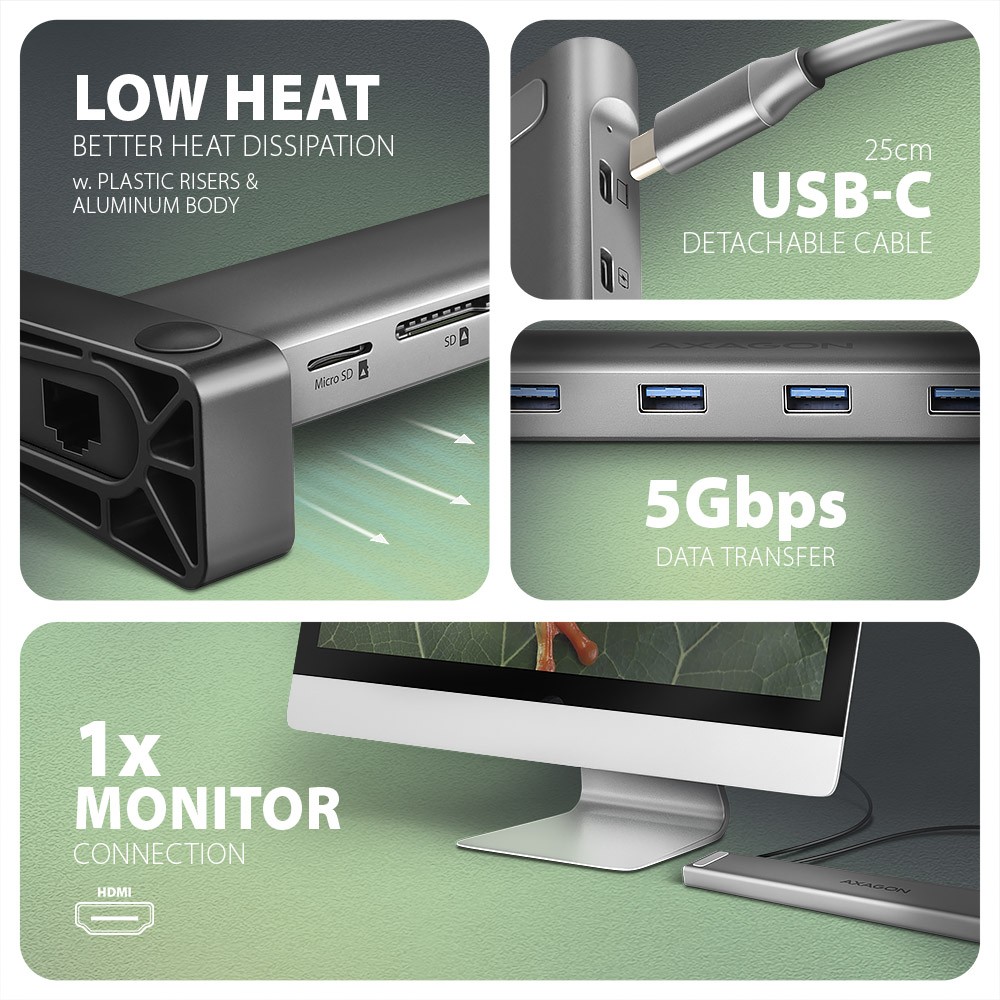 Večportni USB-C 9in1 Hub AXAGON HMC-10HLS (HDMI 4K, GLAN) 4