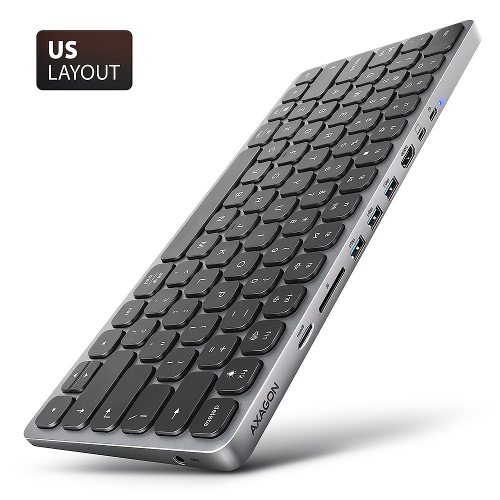 USB-C Hub 9in1 AXAGON HMC-KB-US z tipkovnico, US layout