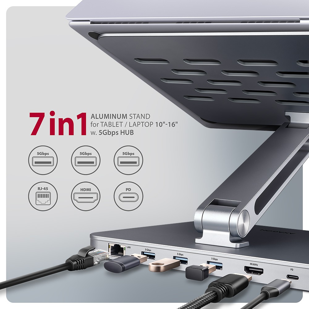 Stojalo za Prenosnik z USB Hubom 7v1, Aluminij 2