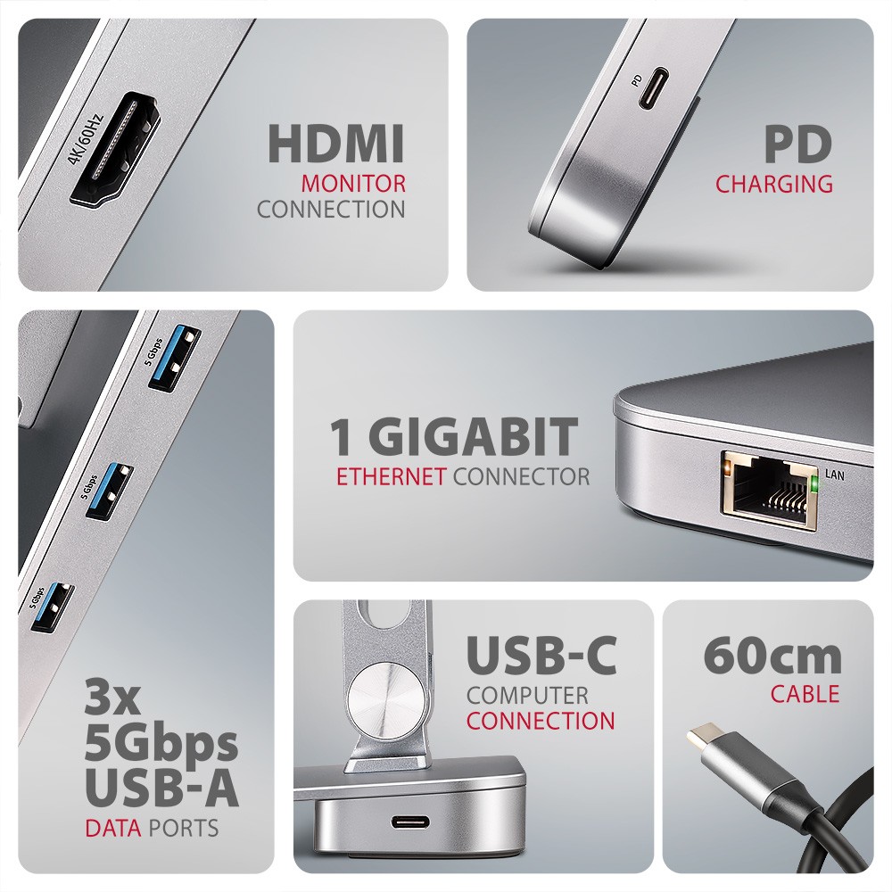 Stojalo za Prenosnik z USB Hubom 7v1, Aluminij 3