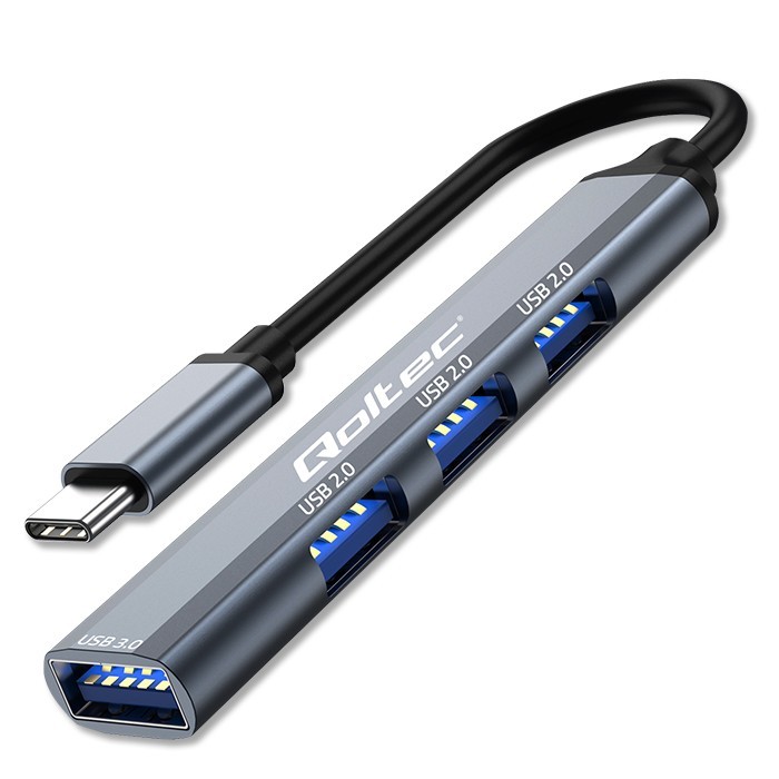 Adapter USB-C 4v1 Qoltec HUB: USB 3.0, 3x USB 2.0