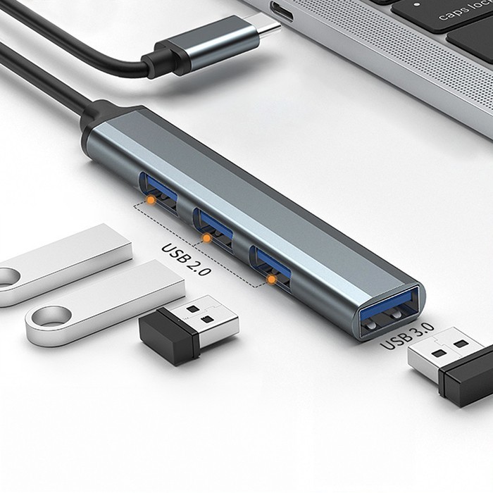 Adapter USB-C 4v1 Qoltec HUB: USB 3.0, 3x USB 2.0 3