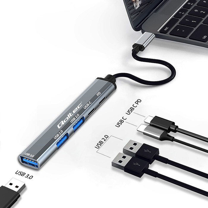 USB-C Hub 5v1, USB-C PD, USB-C, 2x USB 2.0 3
