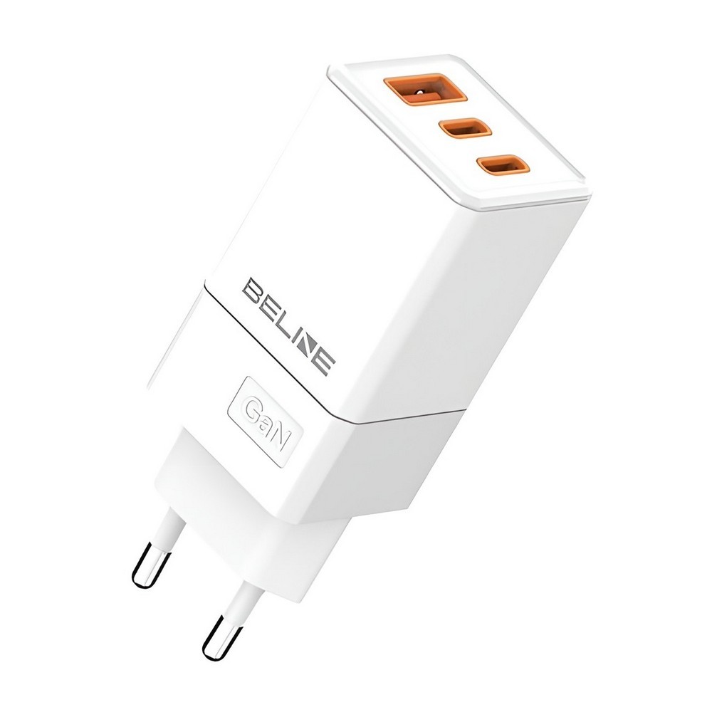 Napajalnik 65W GaN, 2xUSB-C + USB-A, bel, brez kabla