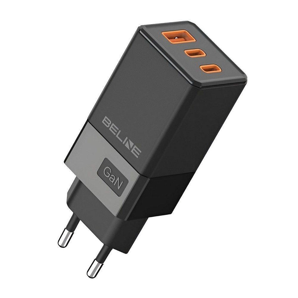 Napajalnik 65W GaN, 2xUSB-C + USB-A, črn, brez kabla