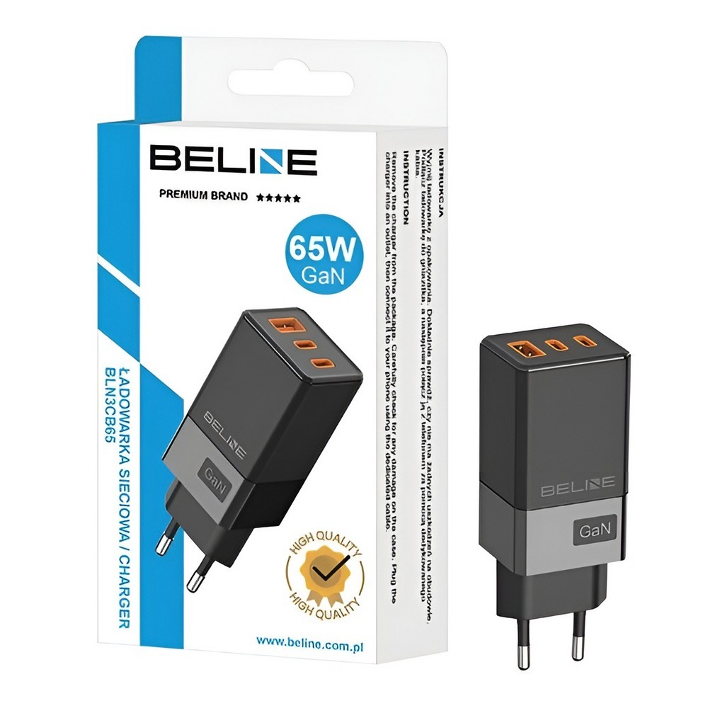 Napajalnik 65W GaN, 2xUSB-C + USB-A, črn, brez kabla 2