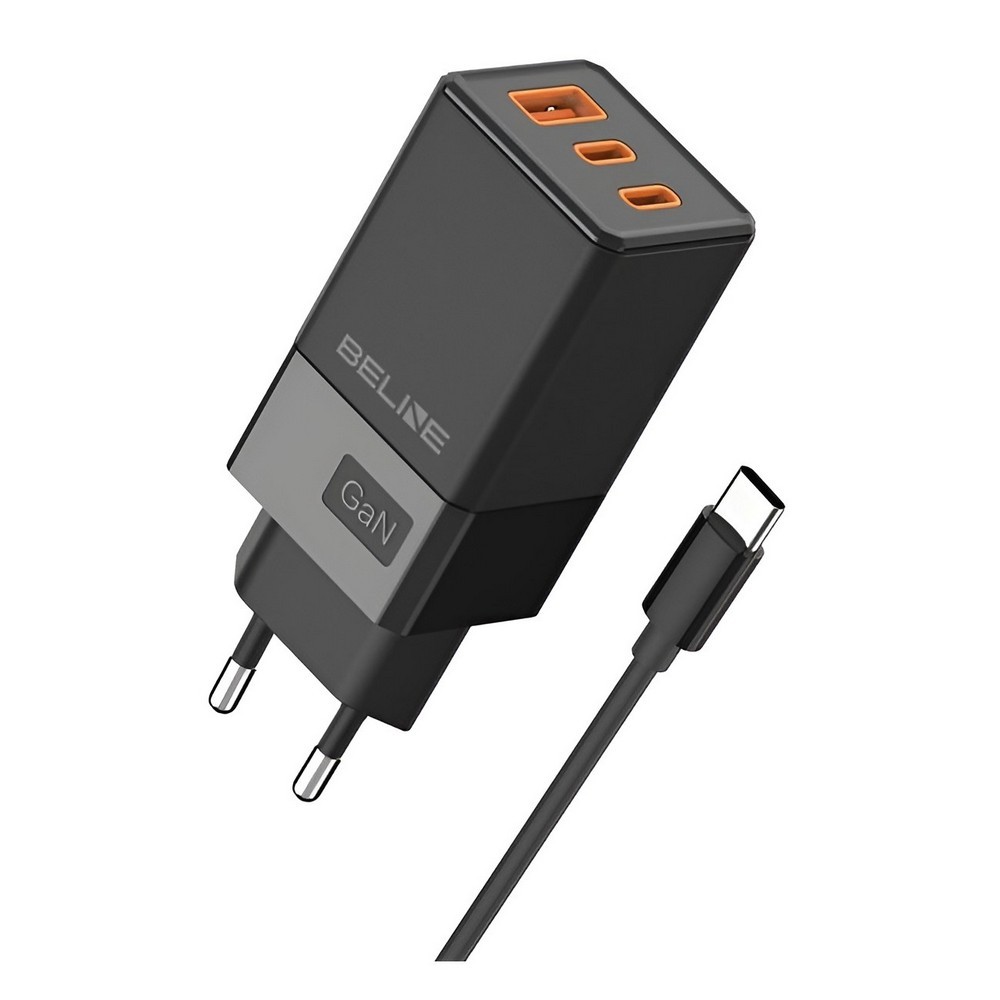 Napajalnik 65W GaN, 2xUSB-C + USB-A + USB-C kabel, črn