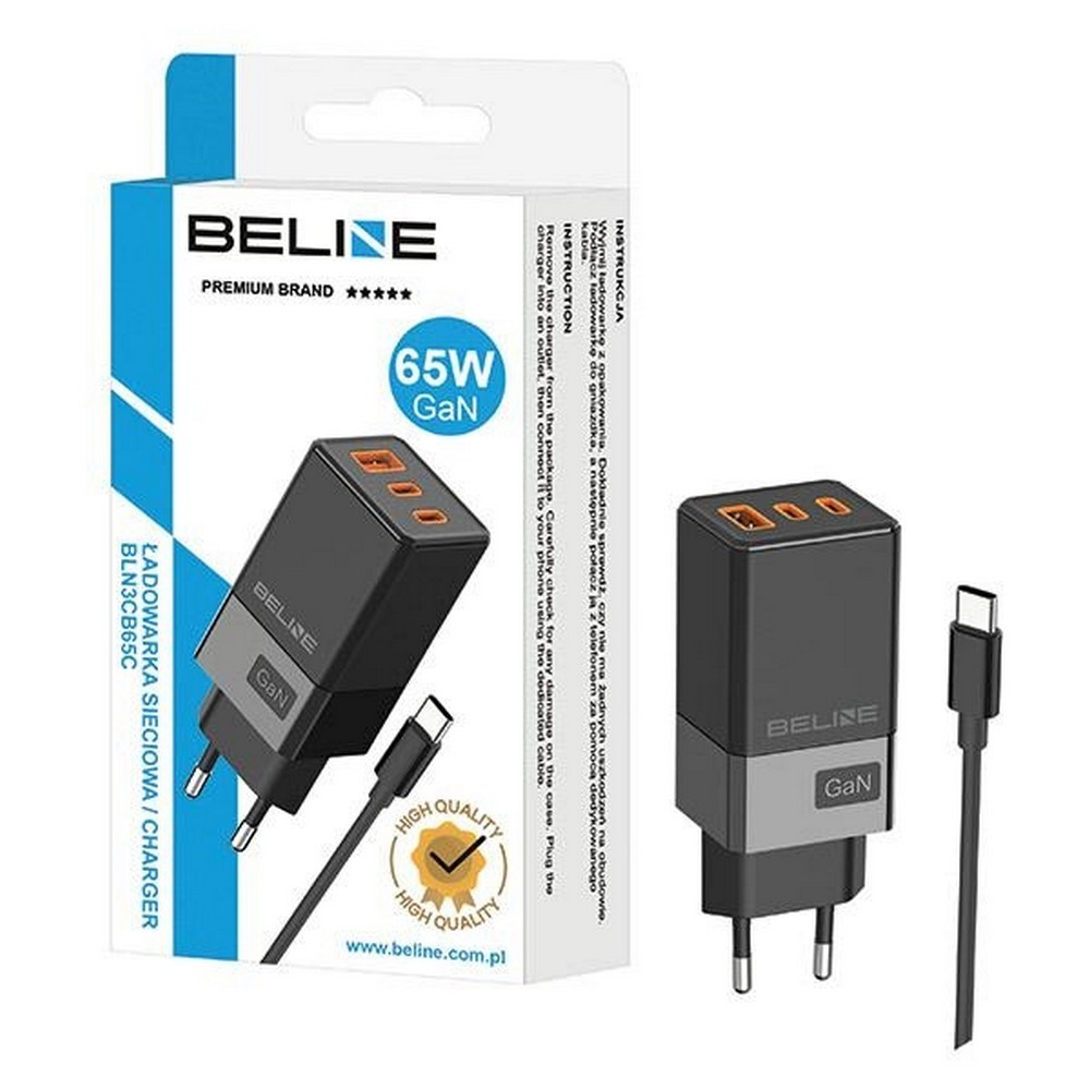 Napajalnik 65W GaN, 2xUSB-C + USB-A + USB-C kabel, črn 2