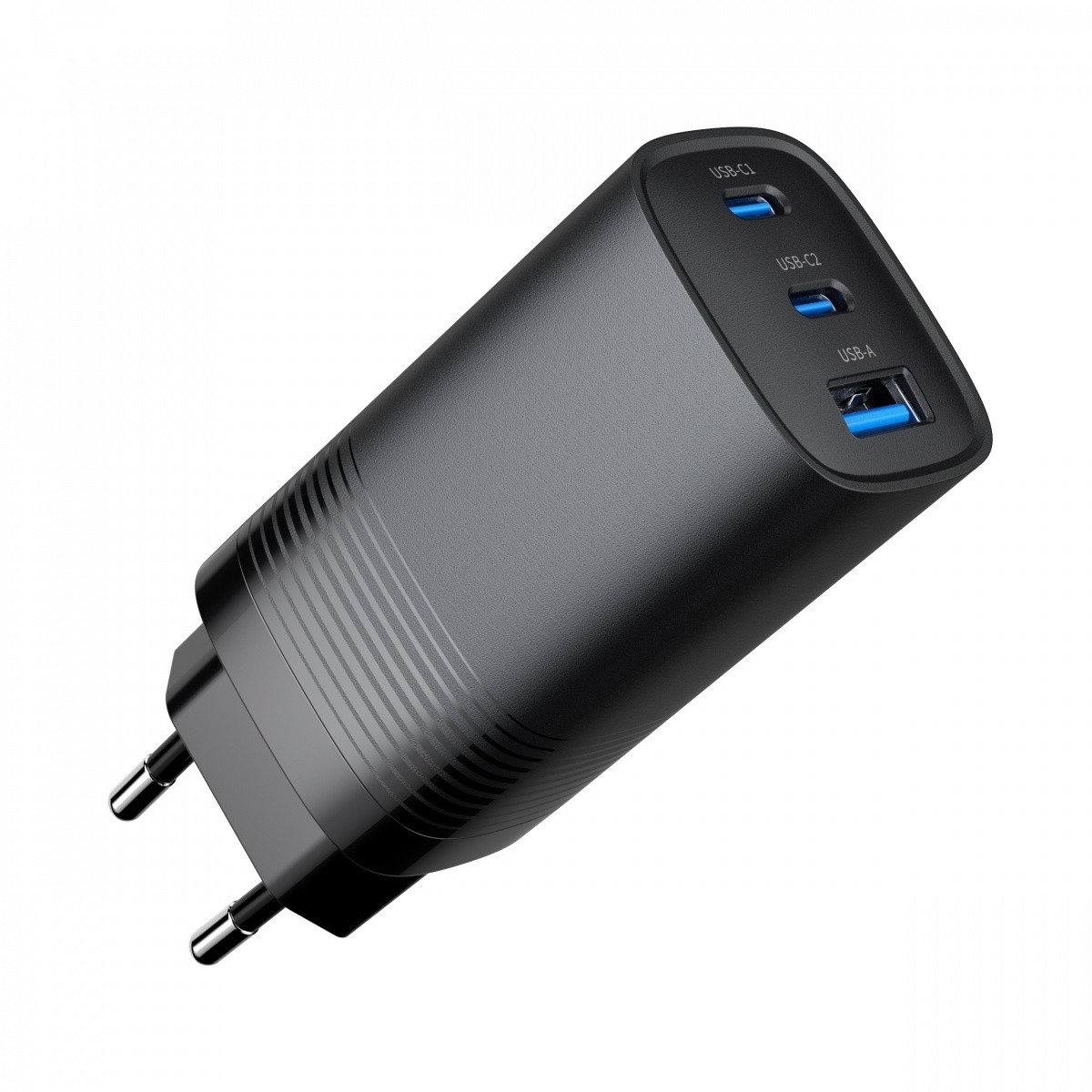65W GaN polnilnik 1xUSB-A, 2xUSB-C, Power Delivery, črn 3