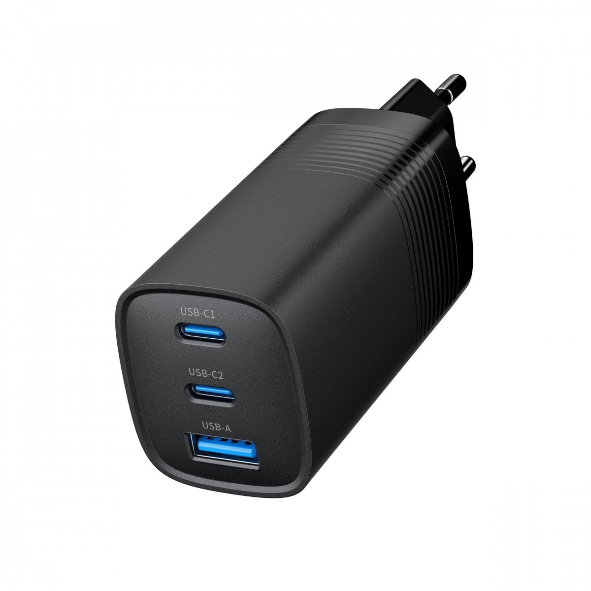 65W GaN polnilnik 1xUSB-A, 2xUSB-C, Power Delivery, črn 5