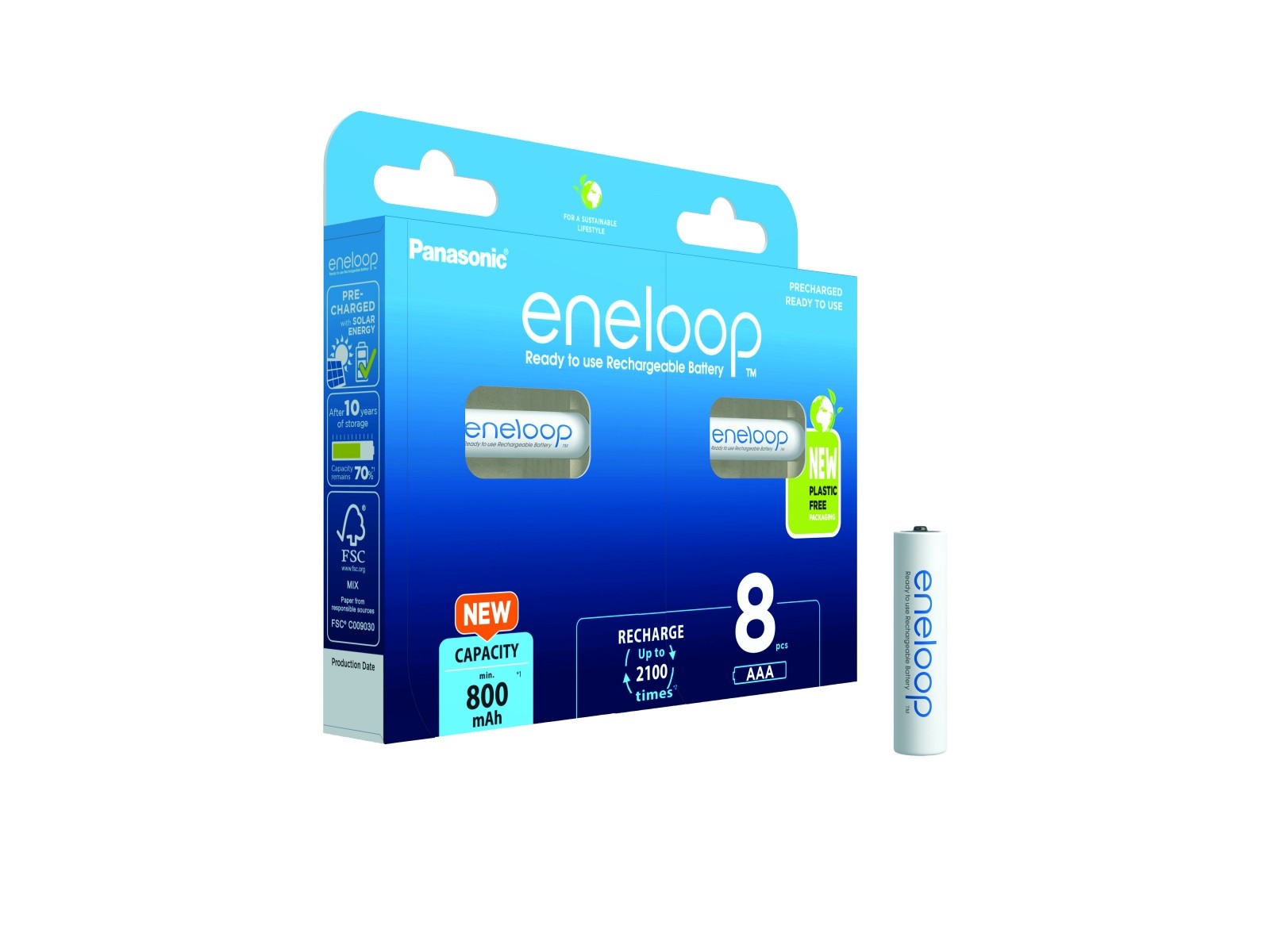 Eneloop AAA akumulatorji, 800 mAh, 8 kosov
